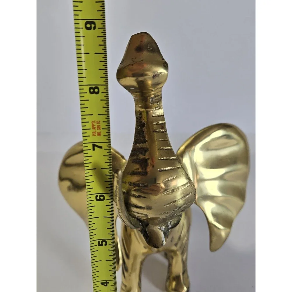 Vintage Solid Brass Elephant Figurine Raised Trunk India 9